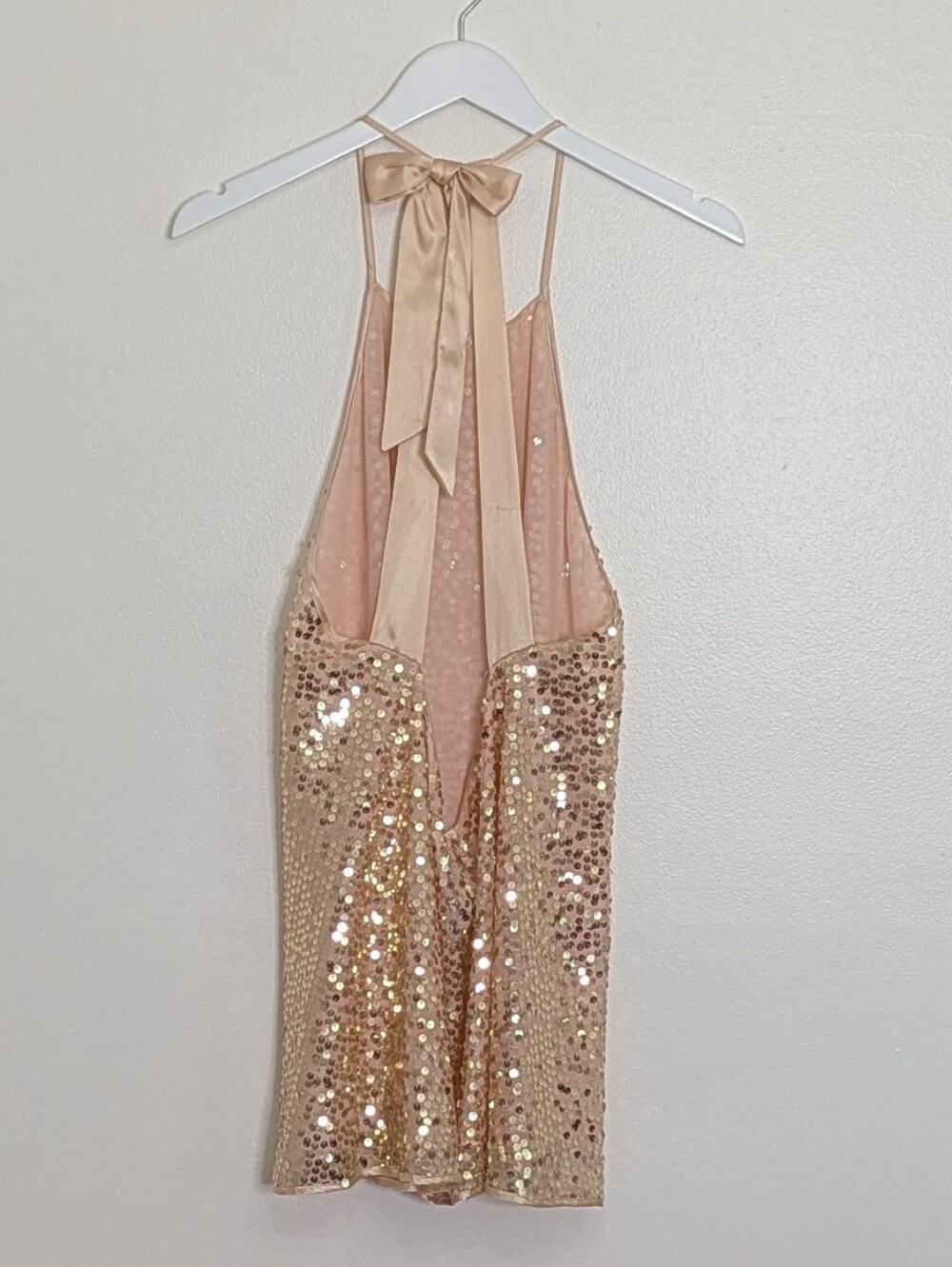 Victoria's Secret Swim Cover Up Large Gold Sequin Bow Back Halter Rare